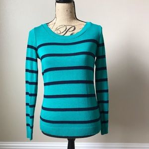 Green and navy striped sweater